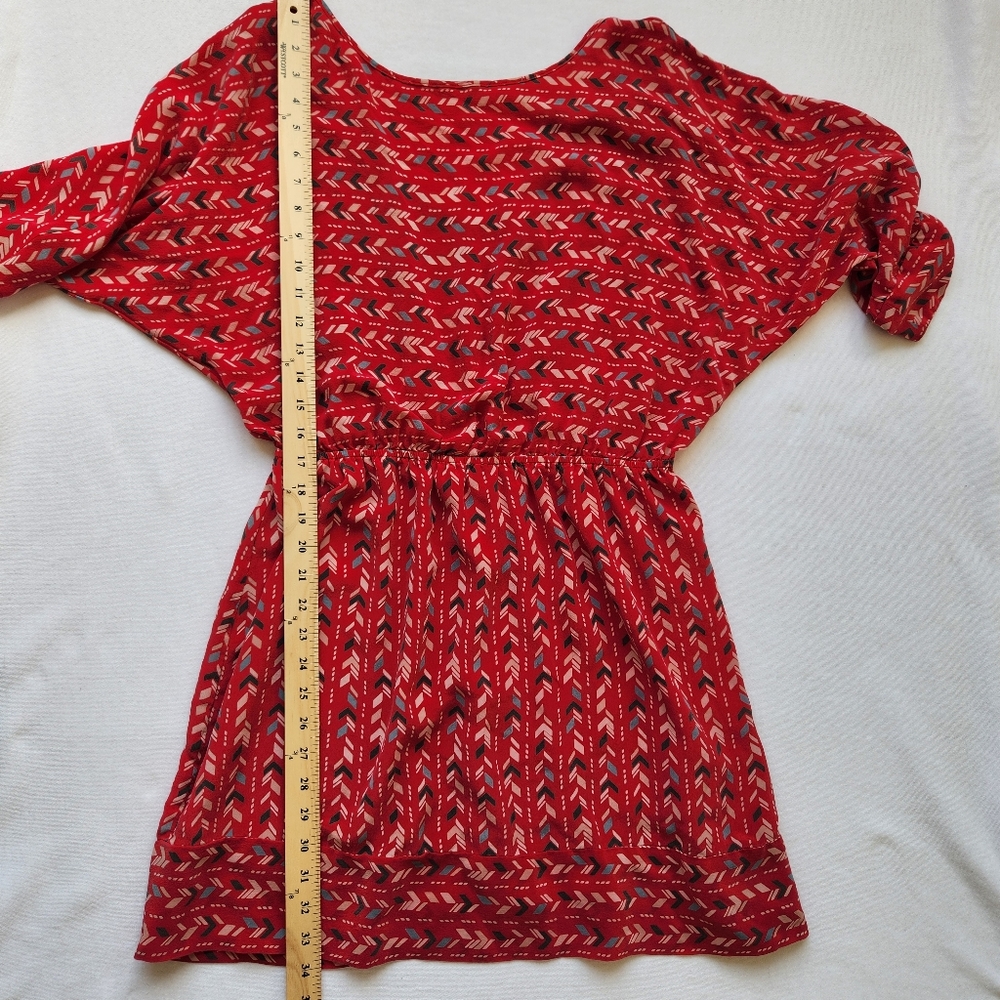 Harlyn Silk Red Mini Dress Boho Western Cowgirl Aztec Print Pretty Cute Large - Picture 16 of 17